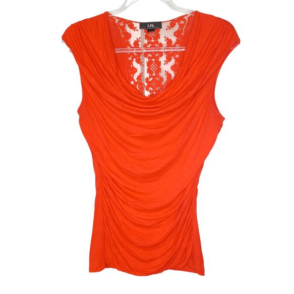 I.N. San Francisco Red Y2K Cowl Drape Neck Lace Back Top Womens LG Cherry 90s - Picture 1 of 8